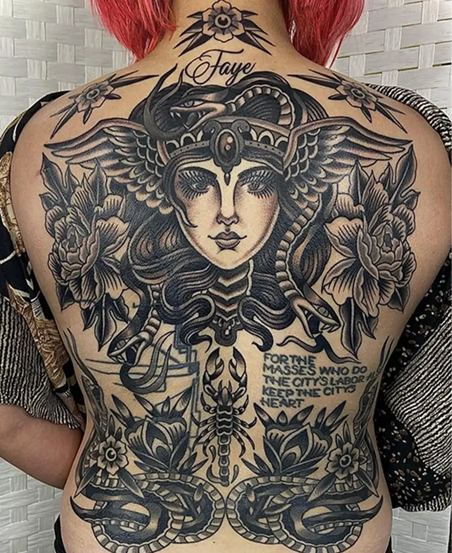 Honky Tonk Queen full back piece tattoo by Darlin Cait Nashville