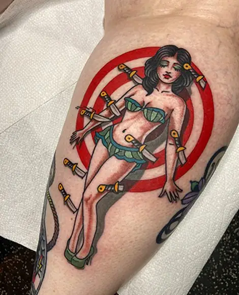 Knife girl traditional color tattoo by Darlin Cait Nashville