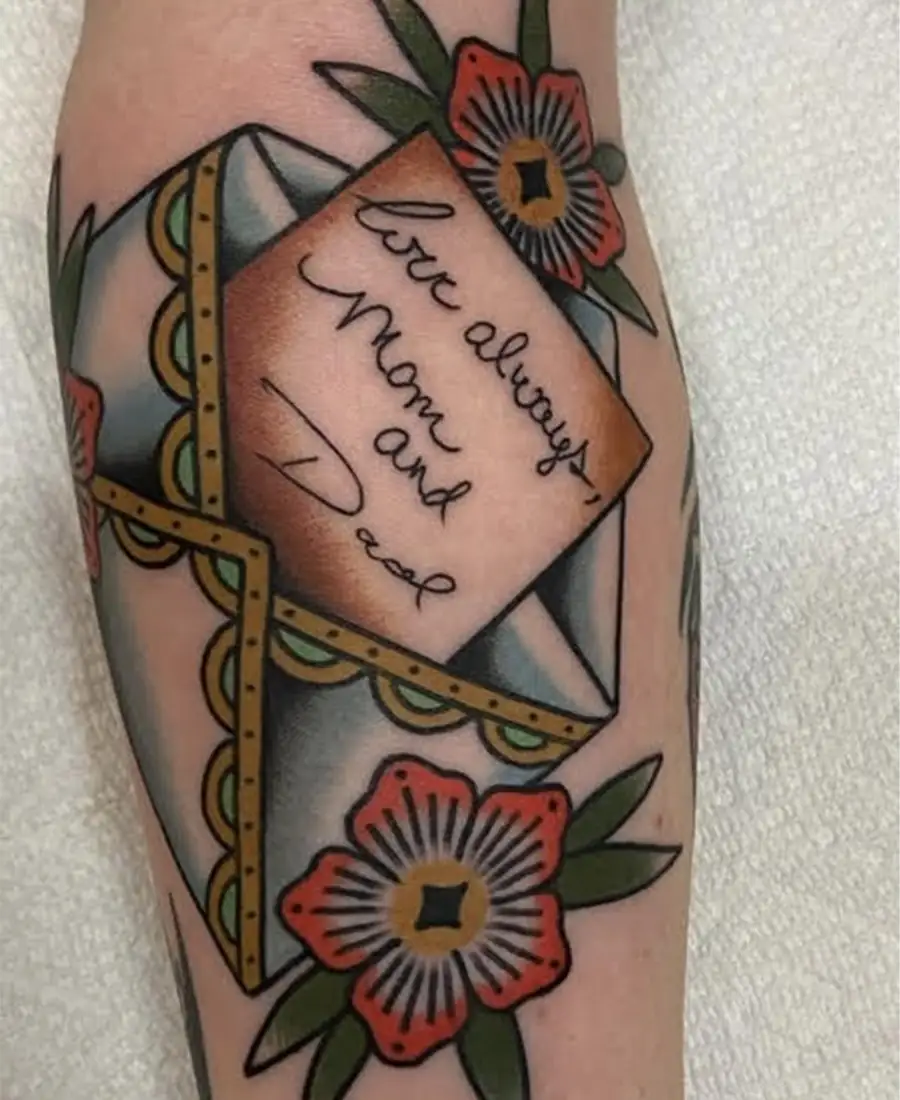 Letter envelope memorial tattoo by Darlin Cait Nashville