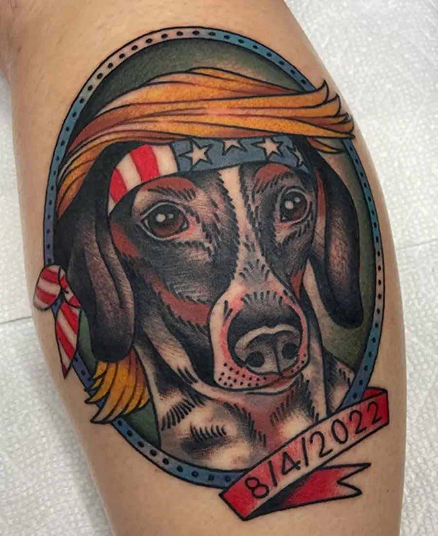 Dachshund portrait traditional color tattoo by Darlin Cait Nashville