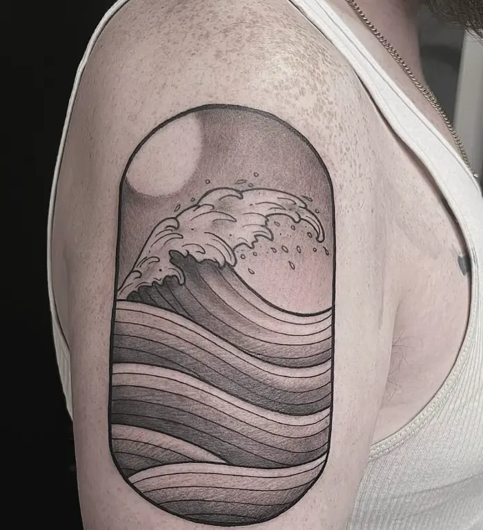Black and grey wave tattoo by Eric Axle Nashville
