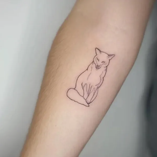 Fine line cat tattoo by Natasha Rachel